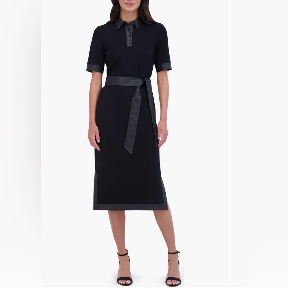 Eliza J Black Dress with Faux Leather Trim